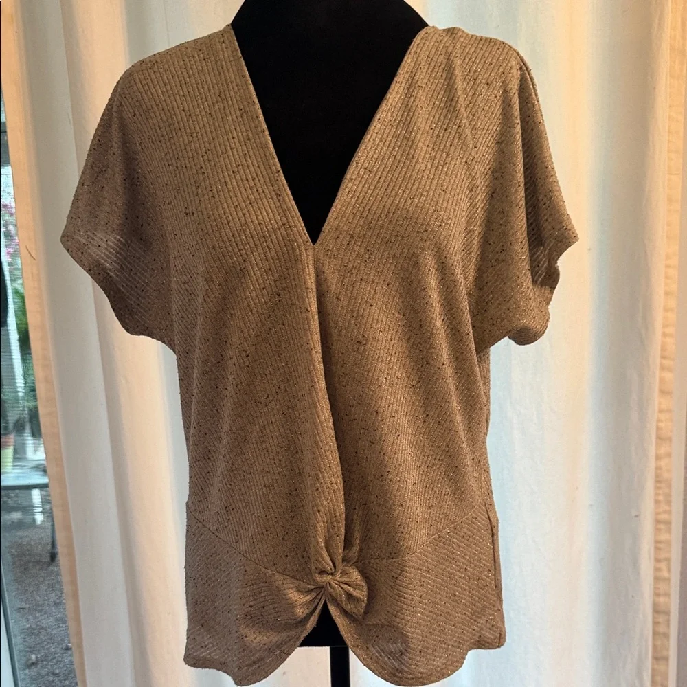 INC International Concepts Short Sleeve Knotted Top - Gray glittery. - Picture 1 of 8